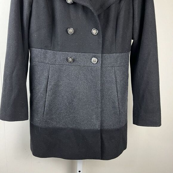 Guess Wool Blend Pea Coat Gray Black‎ Double Breasted Womens XL - Picture 3 of 7